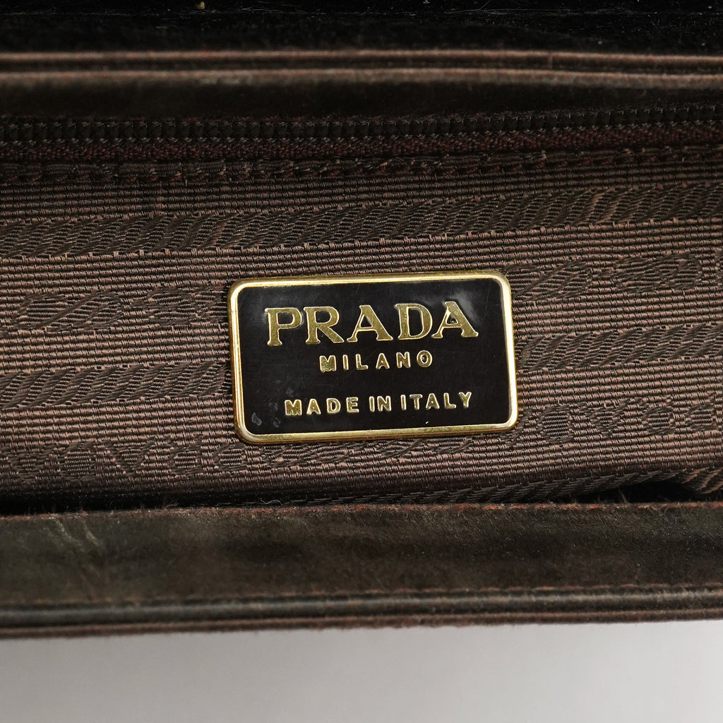 Brown Raso Satin Top Handle Bag