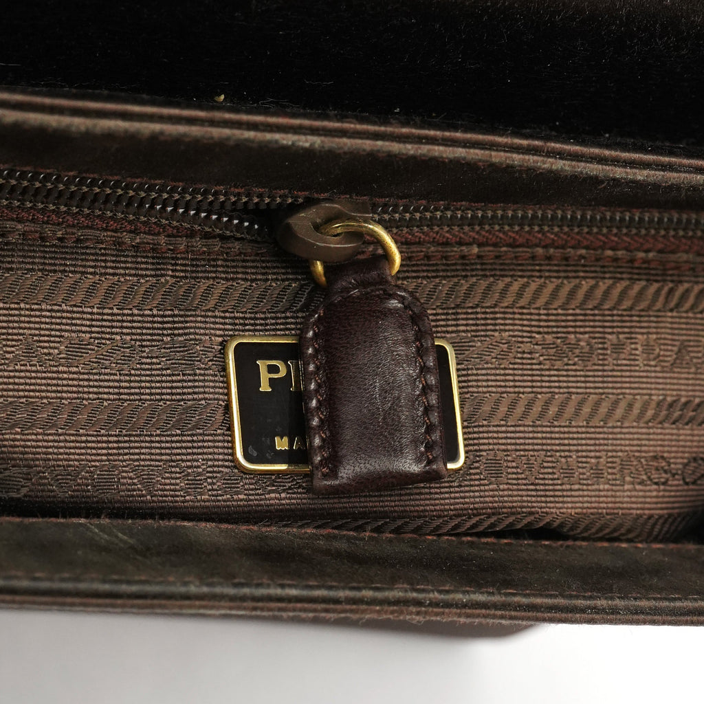 Brown Raso Satin Top Handle Bag
