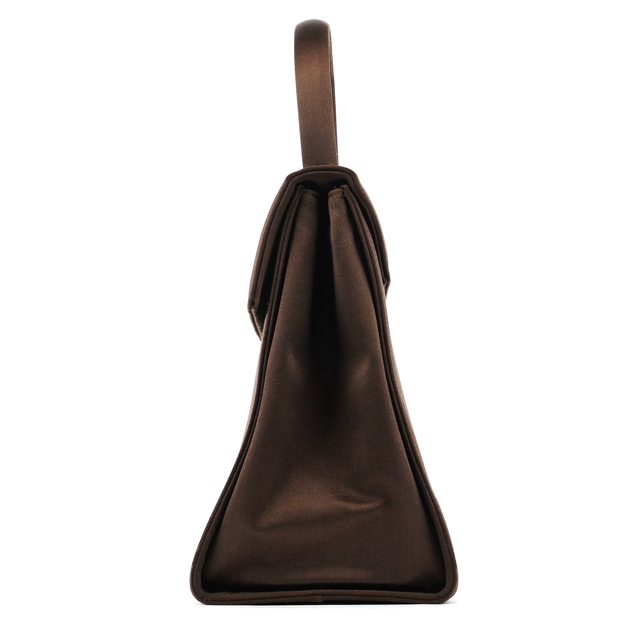 Brown Raso Satin Top Handle Bag