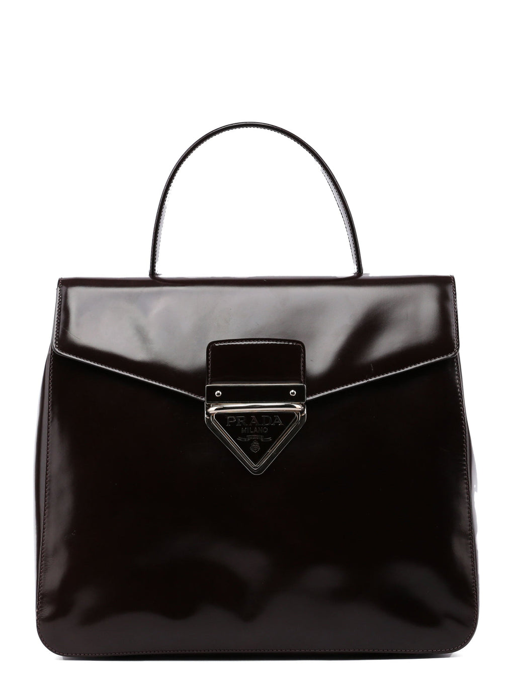 Brown Spazzolato Top Handle Logo Bag