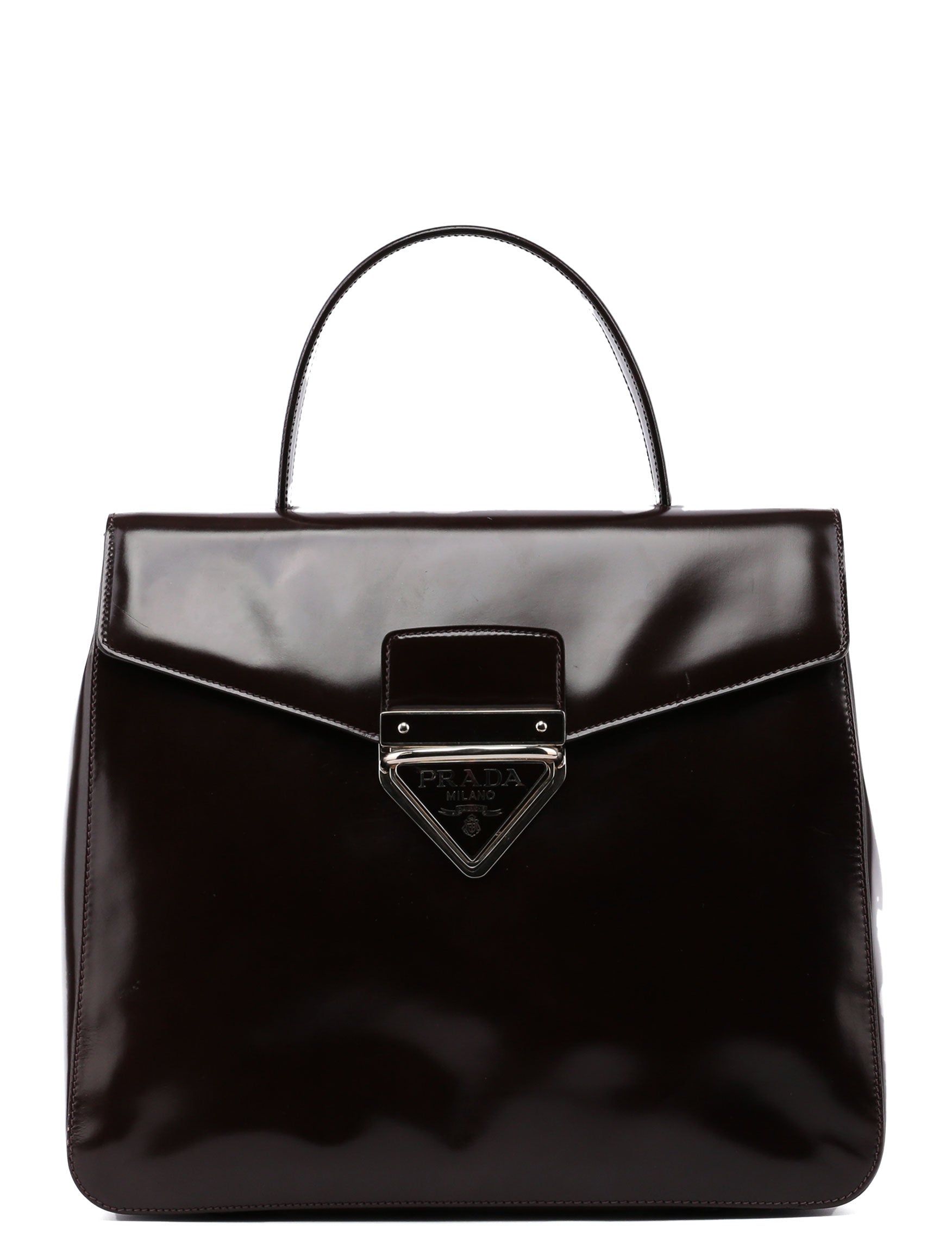 Brown Spazzolato Top Handle Logo Bag