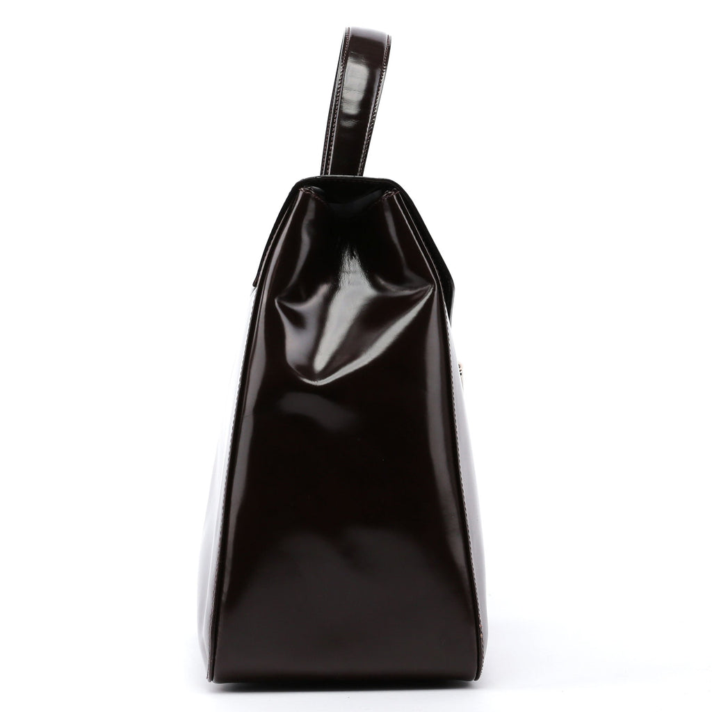 Brown Spazzolato Top Handle Logo Bag