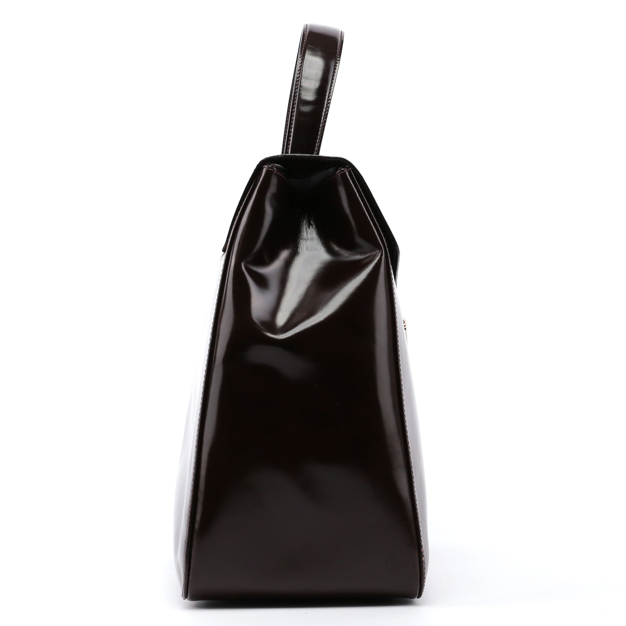 Brown Spazzolato Top Handle Logo Bag