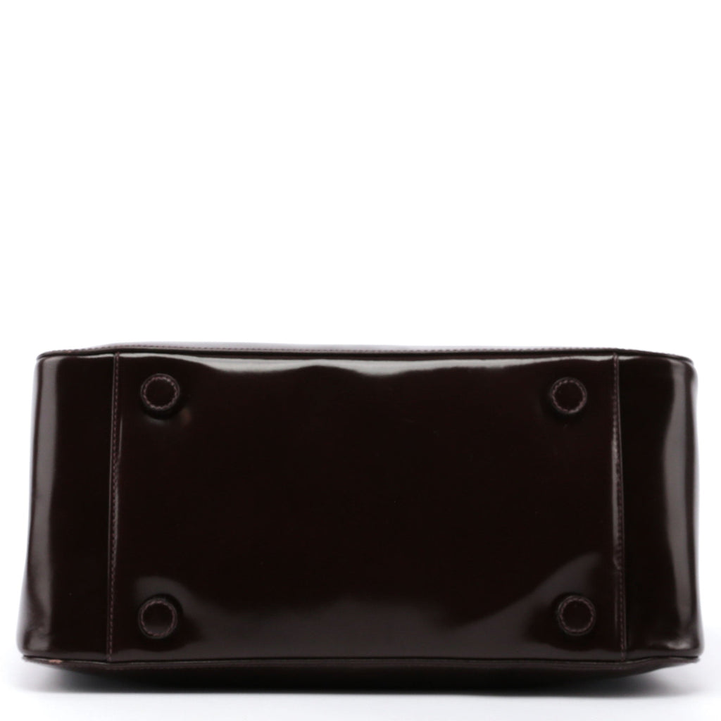 Brown Spazzolato Top Handle Logo Bag