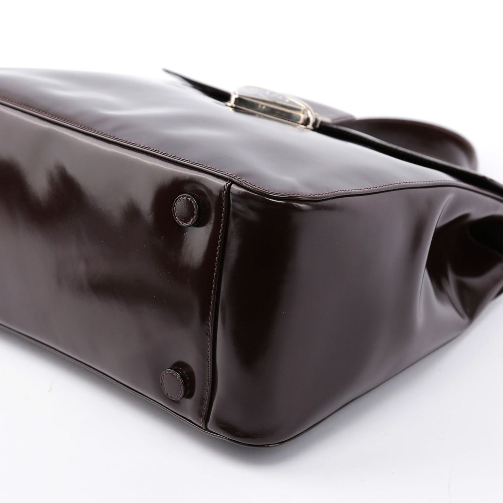 Brown Spazzolato Top Handle Logo Bag
