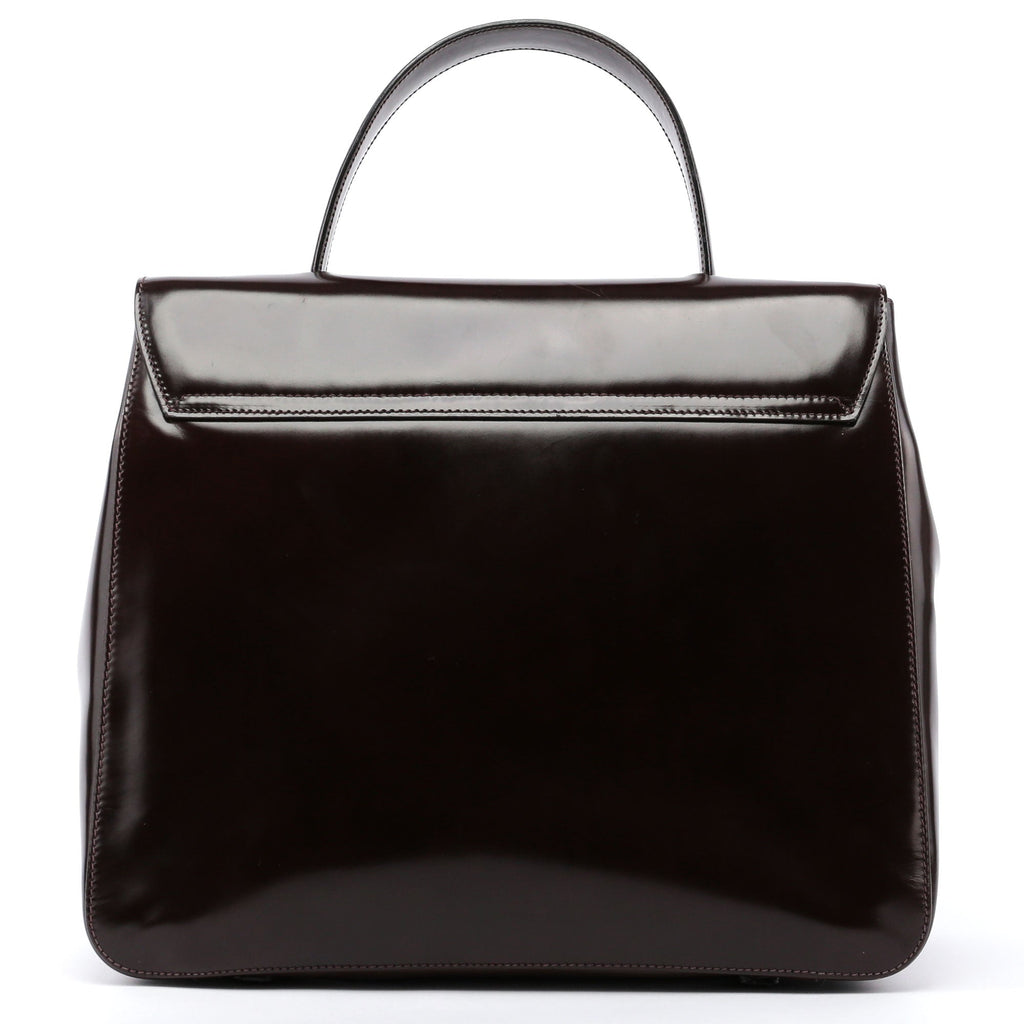 Brown Spazzolato Top Handle Logo Bag