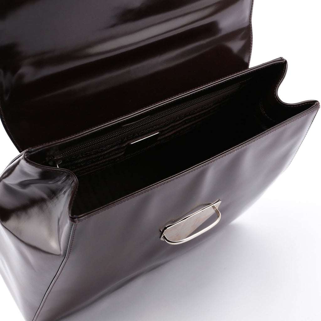 Brown Spazzolato Top Handle Logo Bag
