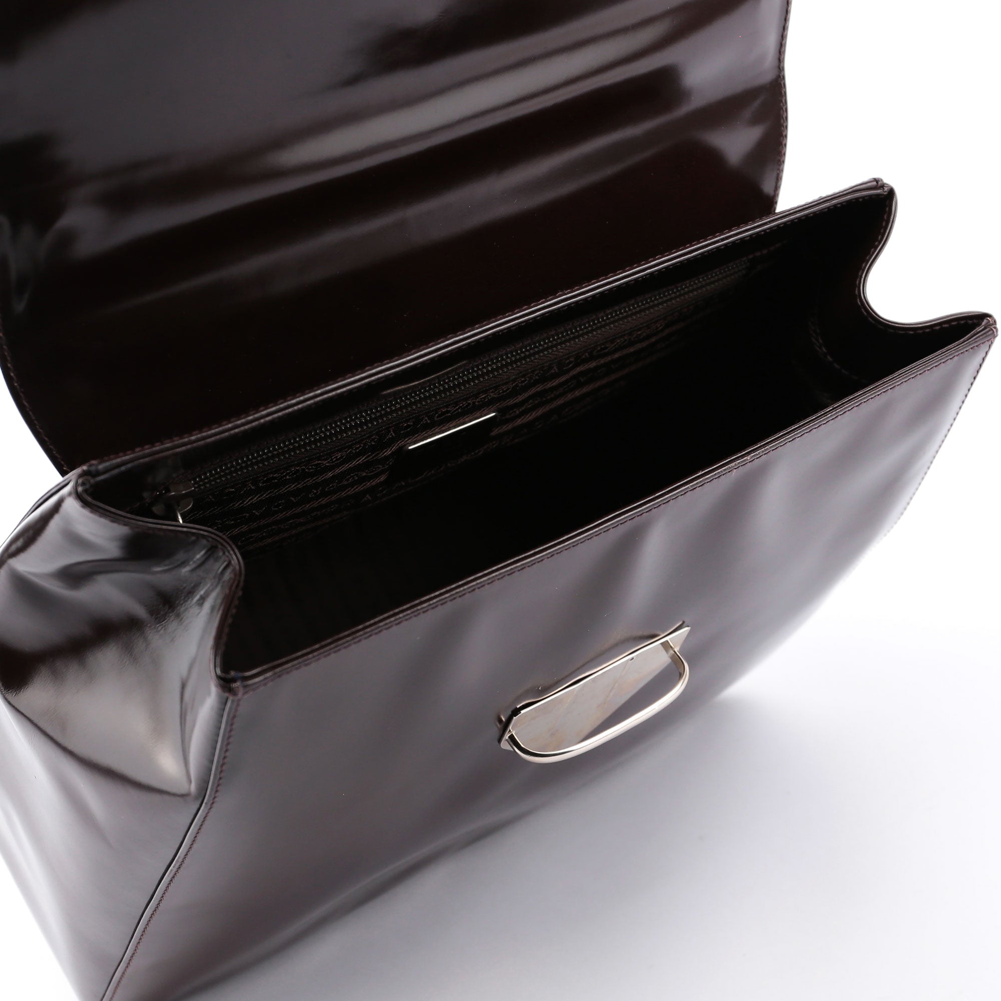 Brown Spazzolato Top Handle Logo Bag