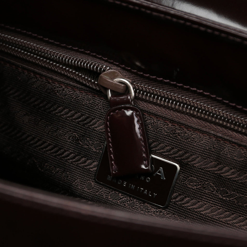 Brown Spazzolato Top Handle Logo Bag
