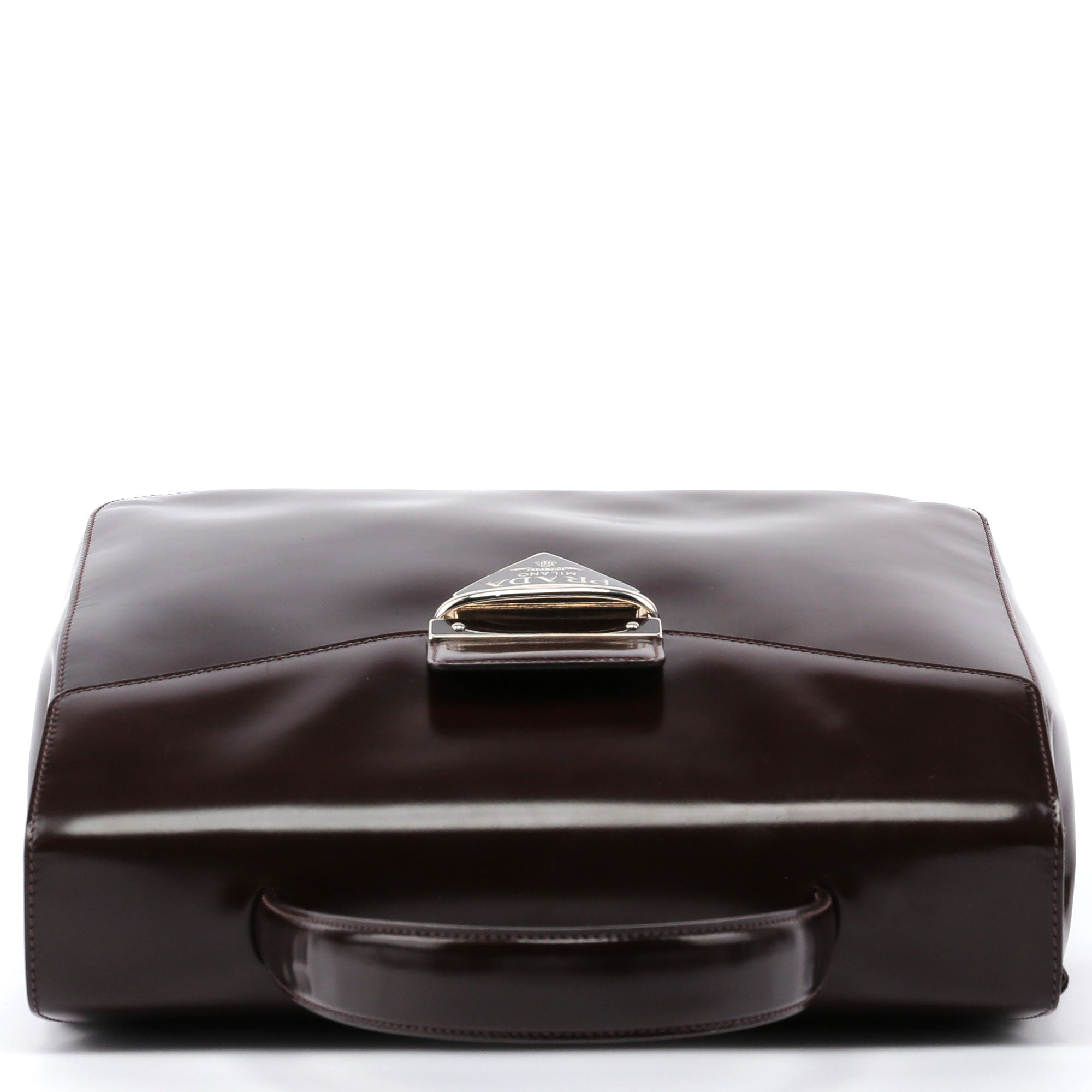 Brown Spazzolato Top Handle Logo Bag