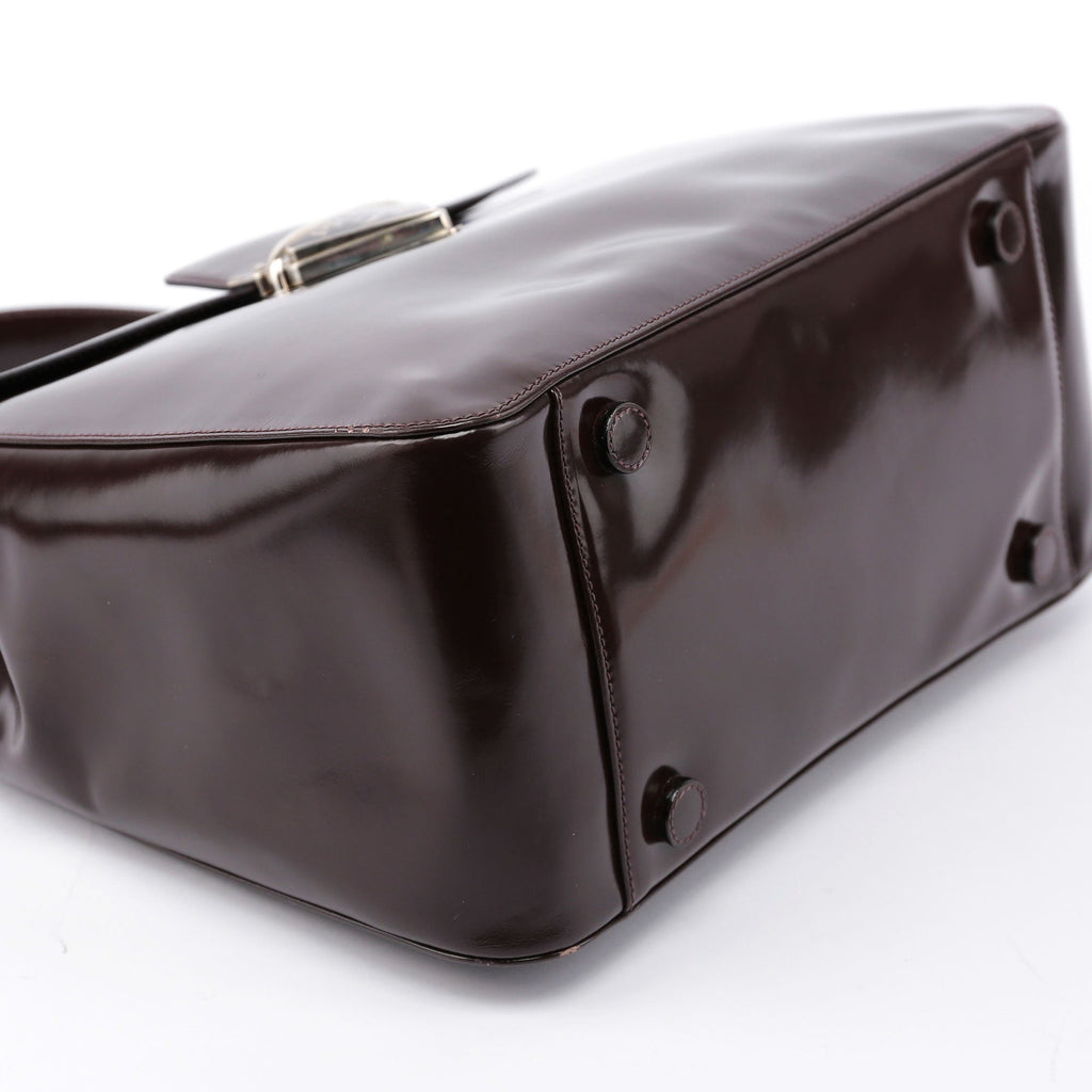 Brown Spazzolato Top Handle Logo Bag