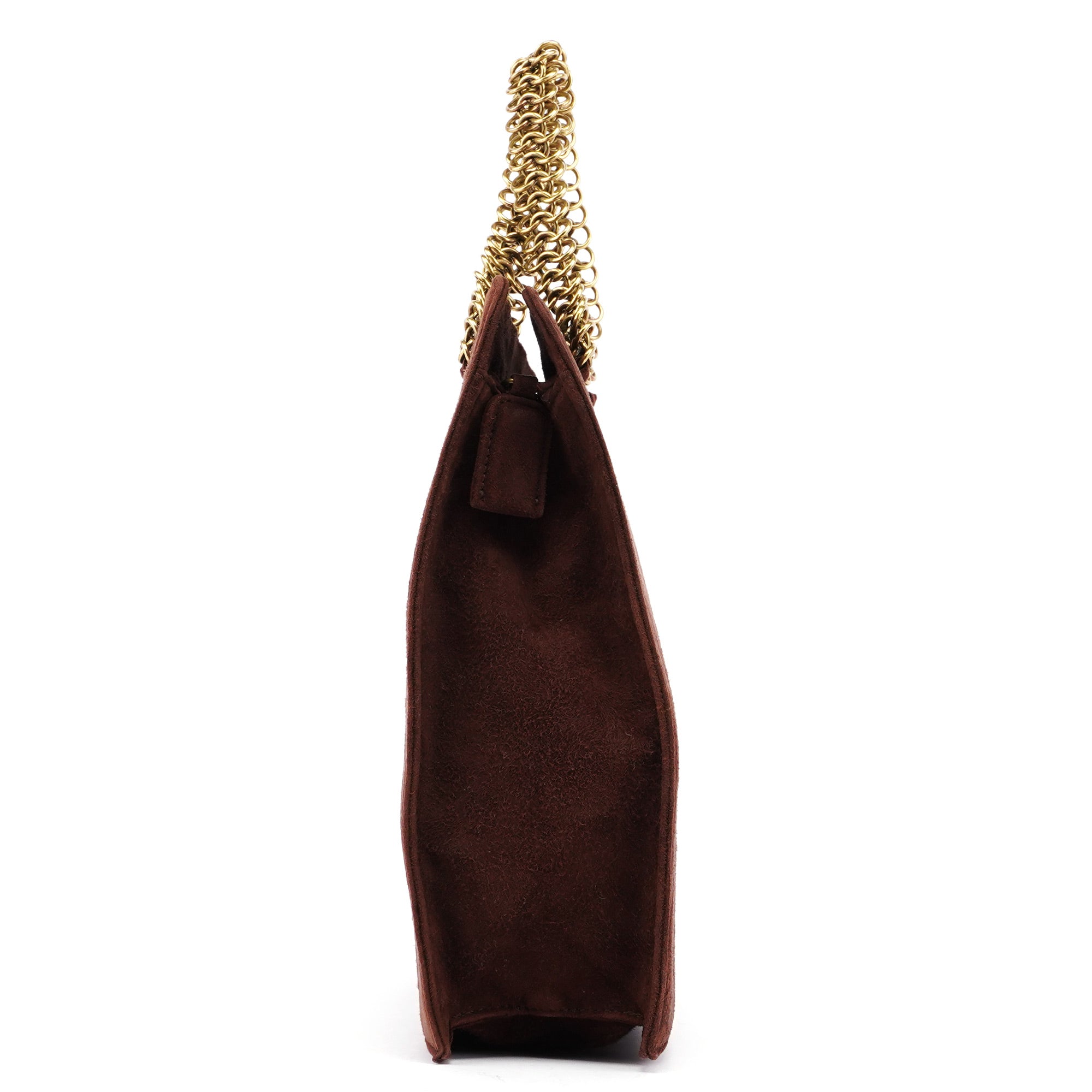 Brown Suede Chain Handle Tote