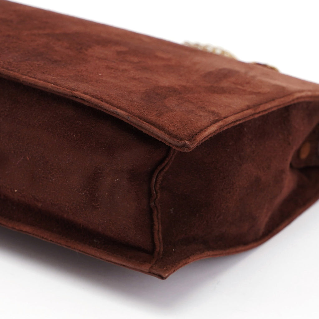Brown Suede Chain Handle Tote