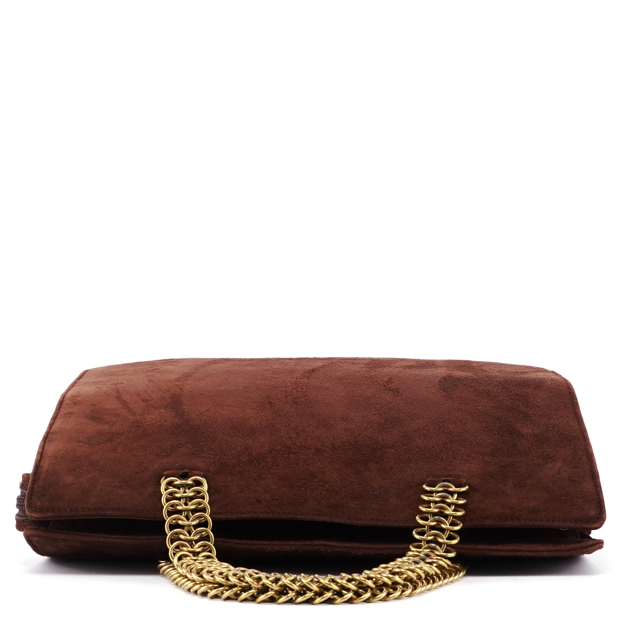 Brown Suede Chain Handle Tote