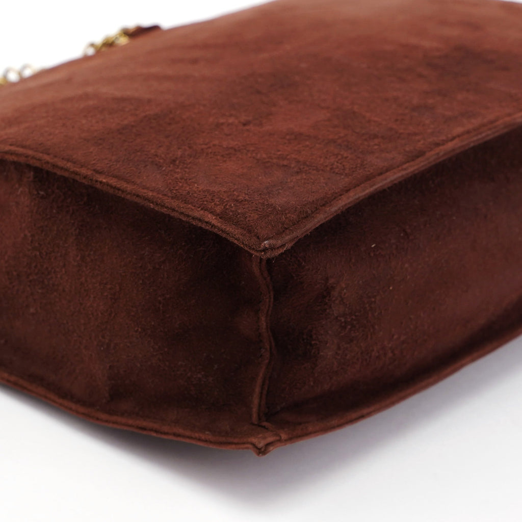Brown Suede Chain Handle Tote