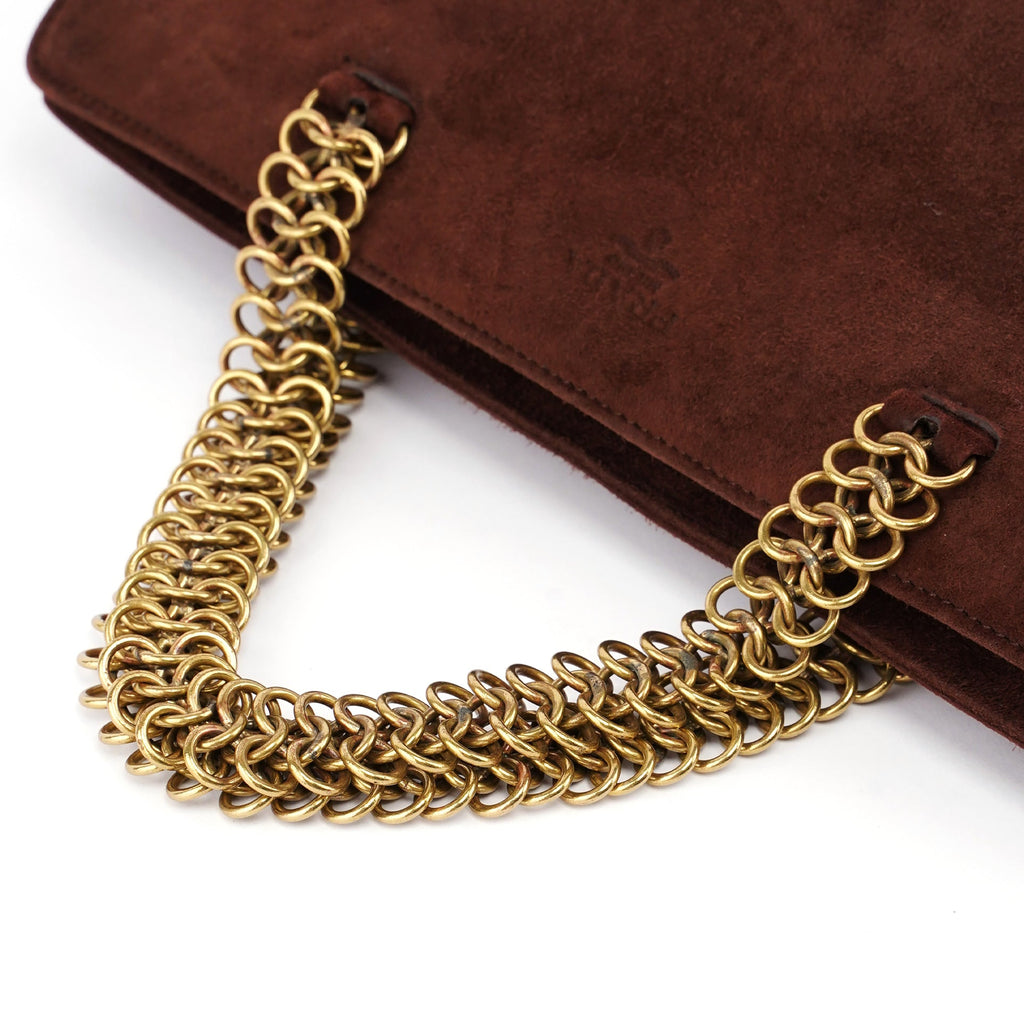 Brown Suede Chain Handle Tote