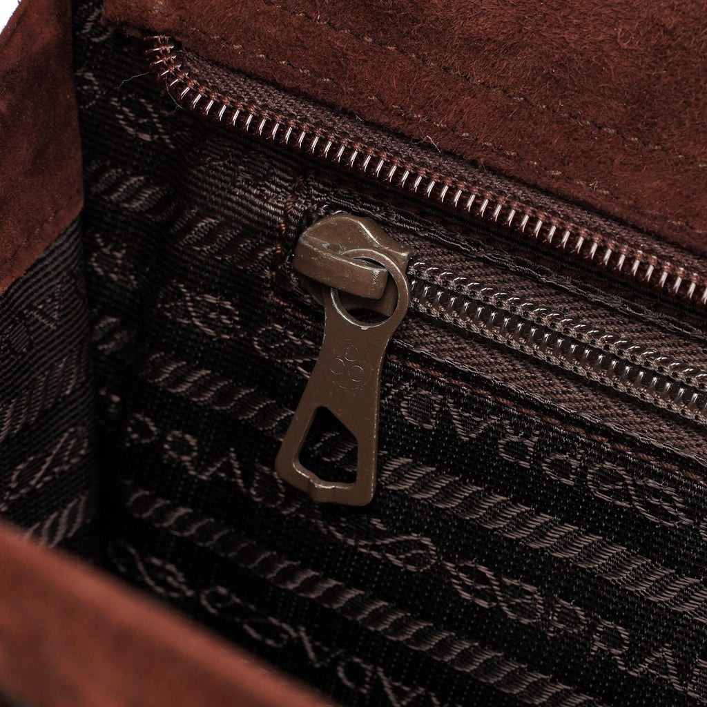 Brown Suede Chain Handle Tote