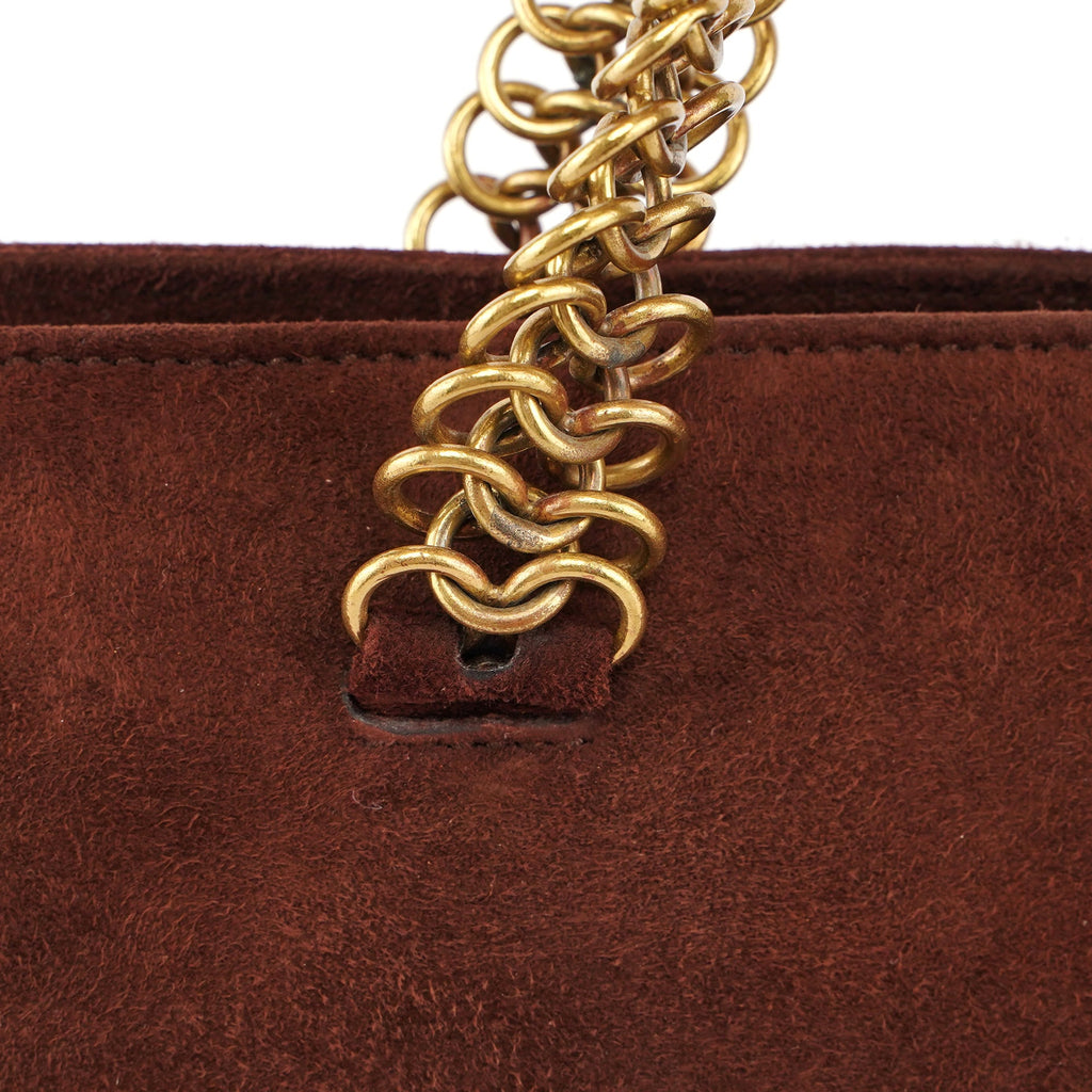 Brown Suede Chain Handle Tote