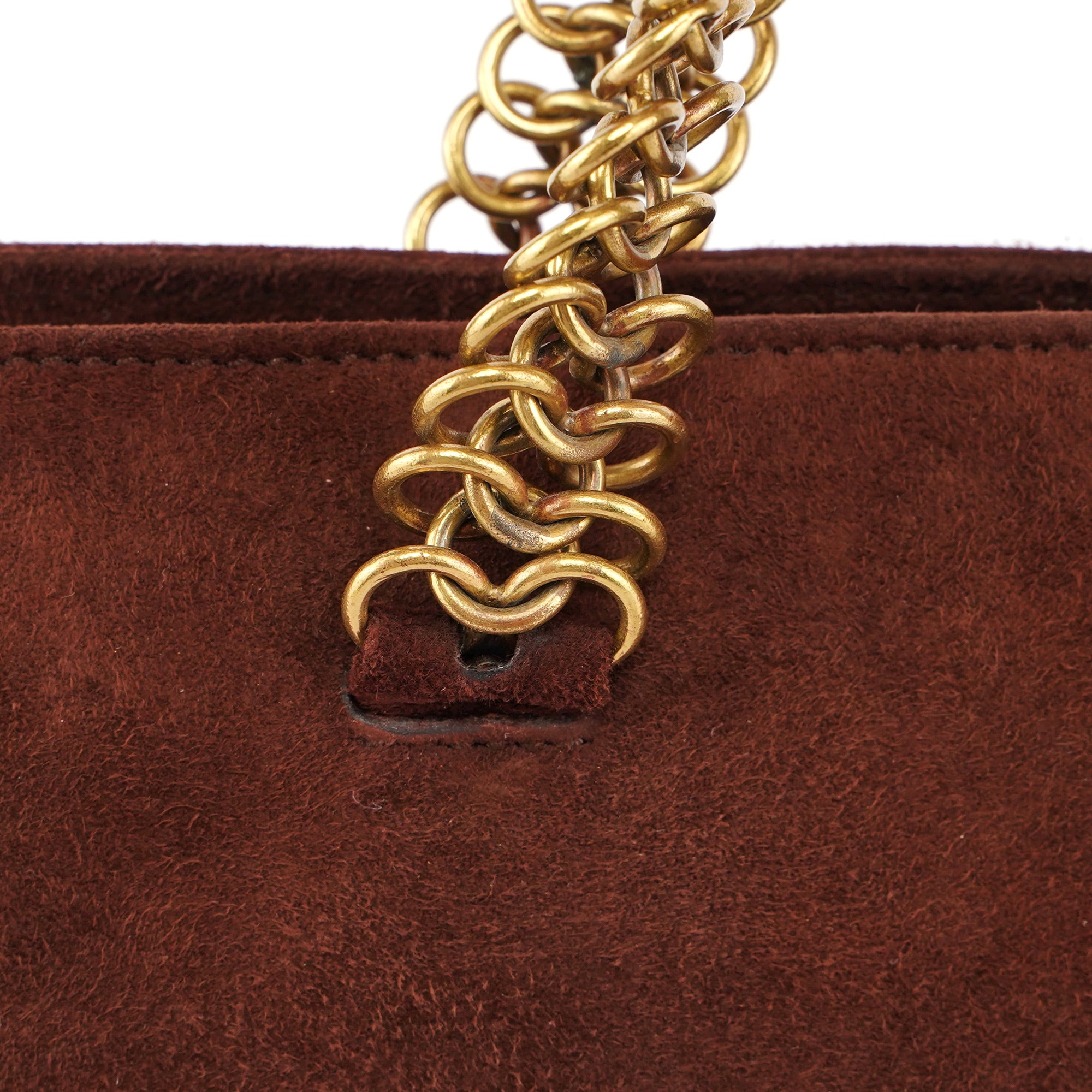 Brown Suede Chain Handle Tote