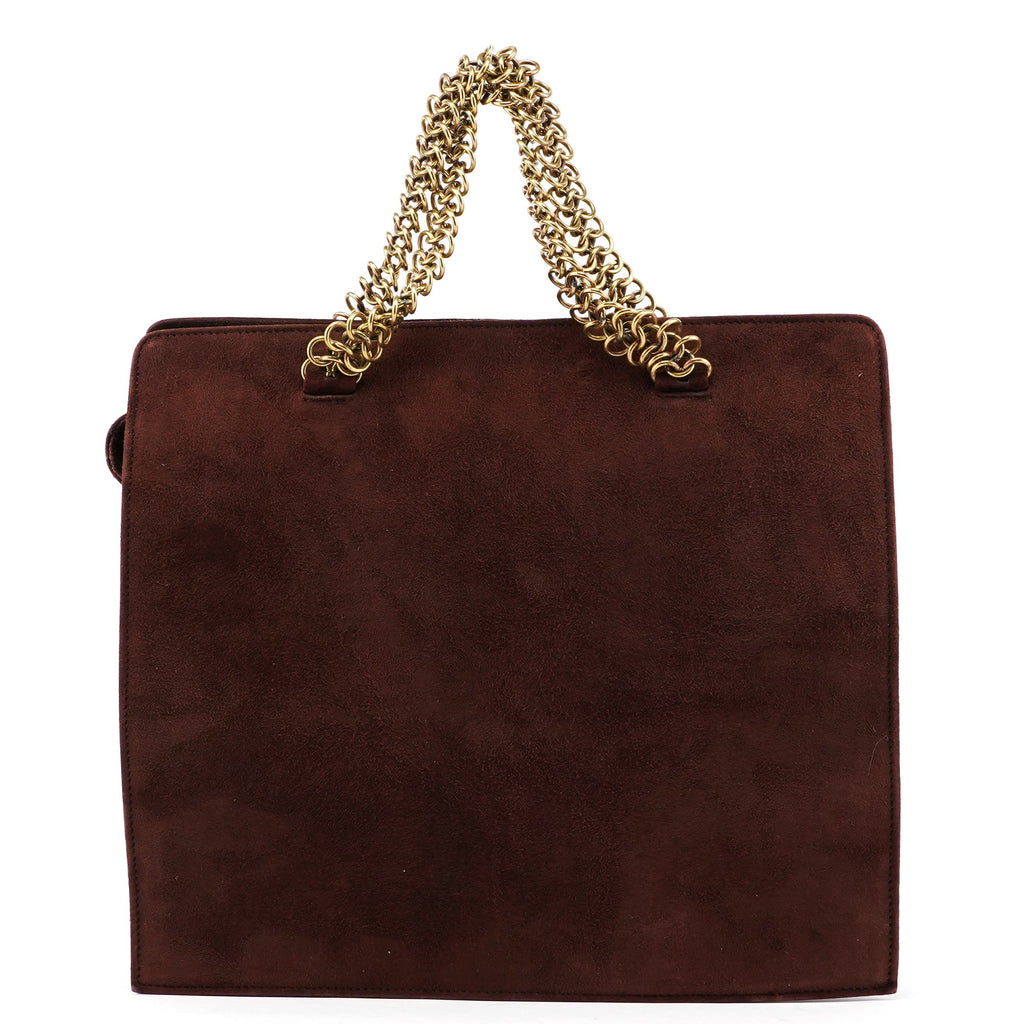 Brown Suede Chain Handle Tote