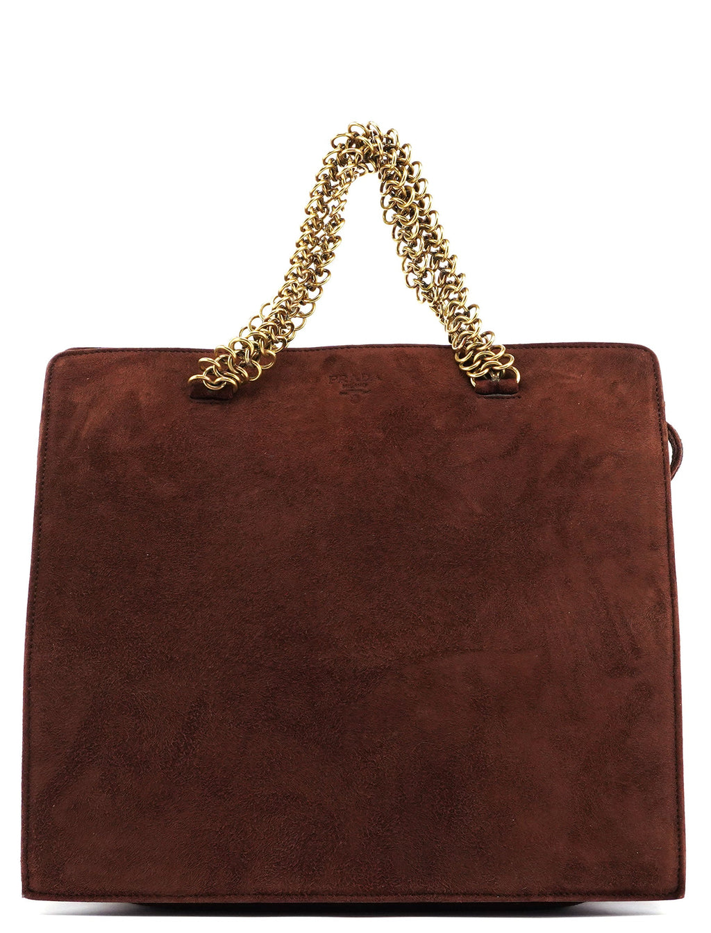 Brown Suede Chain Handle Tote