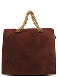 Brown Suede Chain Handle Tote