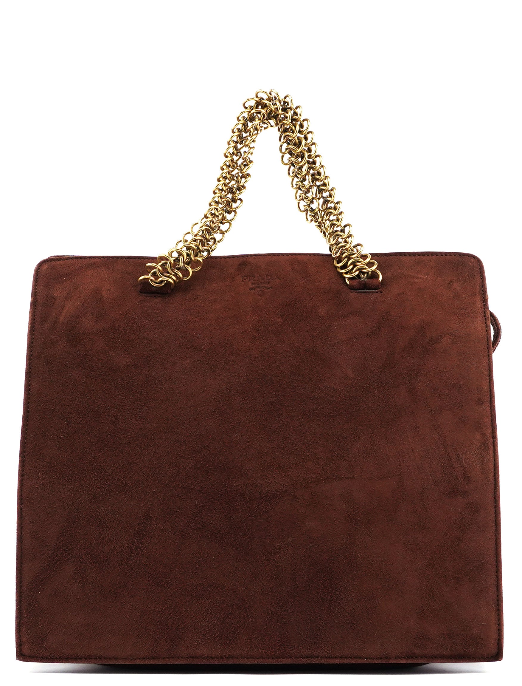 Brown Suede Chain Handle Tote