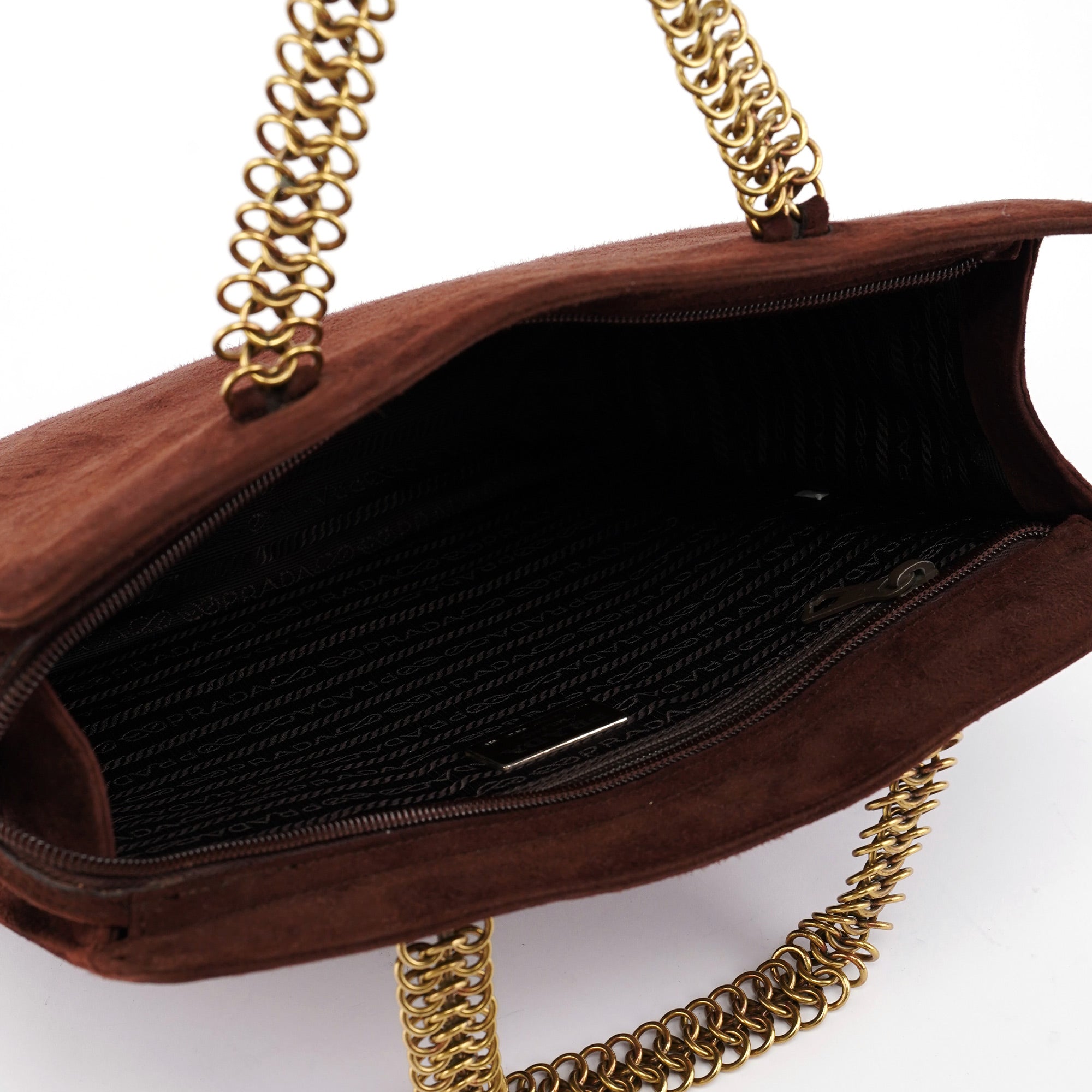 Brown Suede Chain Handle Tote