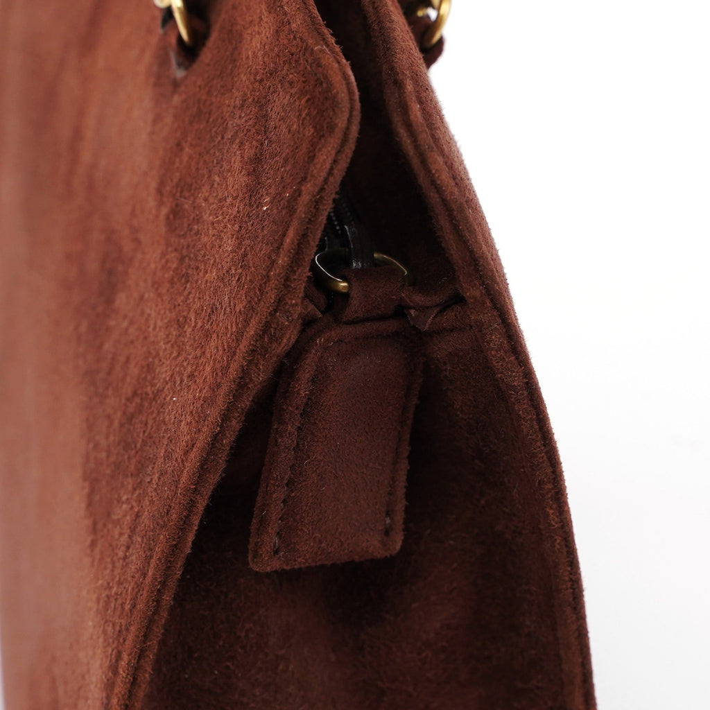 Brown Suede Chain Handle Tote