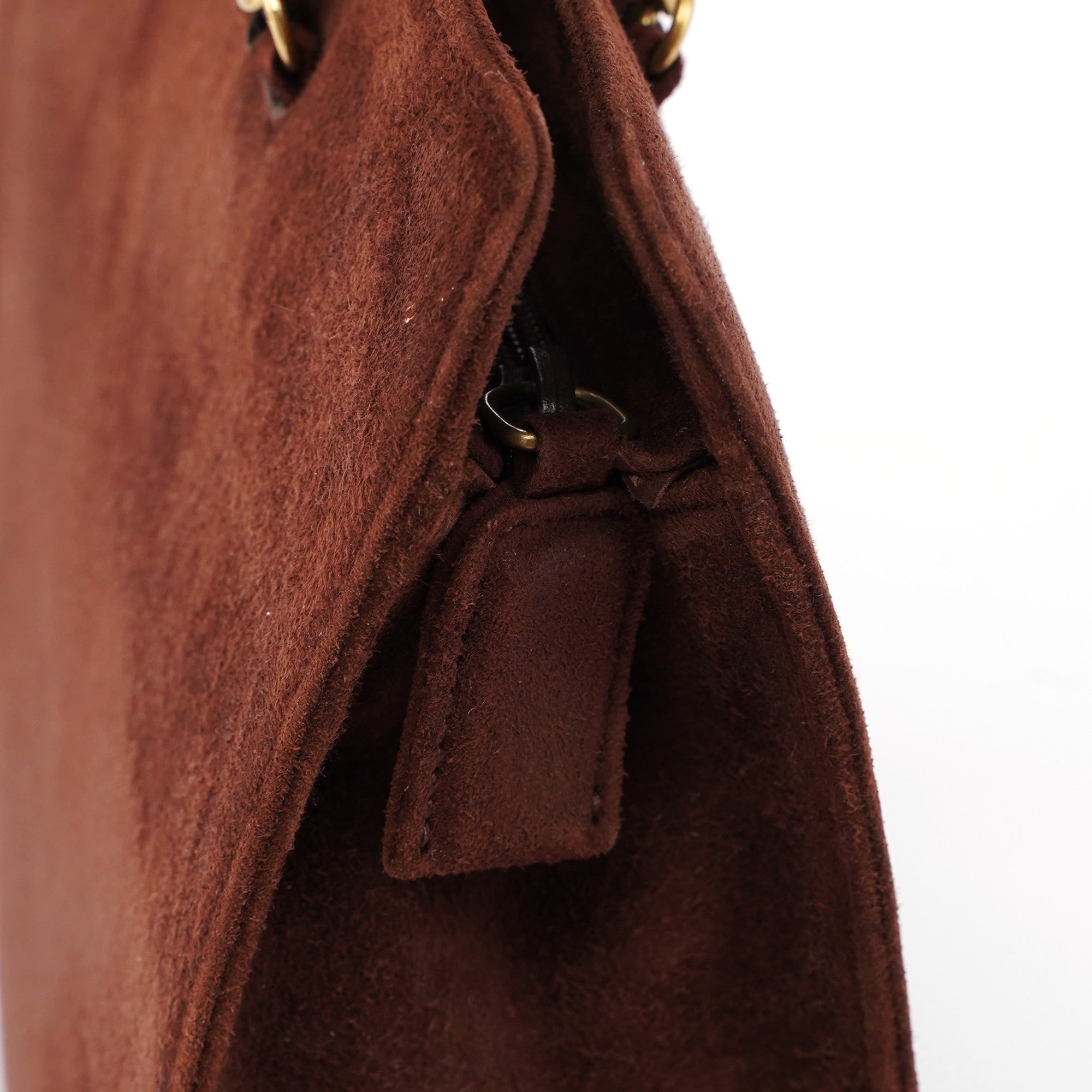Brown Suede Chain Handle Tote