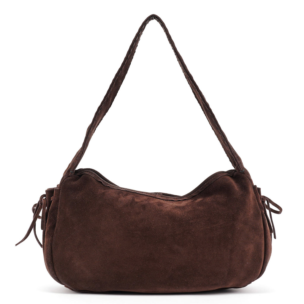 Brown Suede Hobo Shoulder Bag