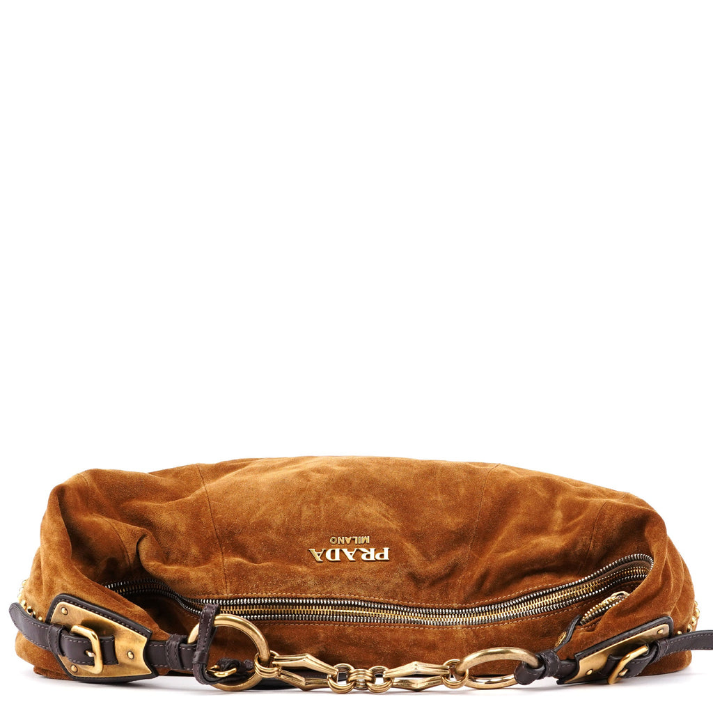 Brown Suede Hobo Shoulder Bag
