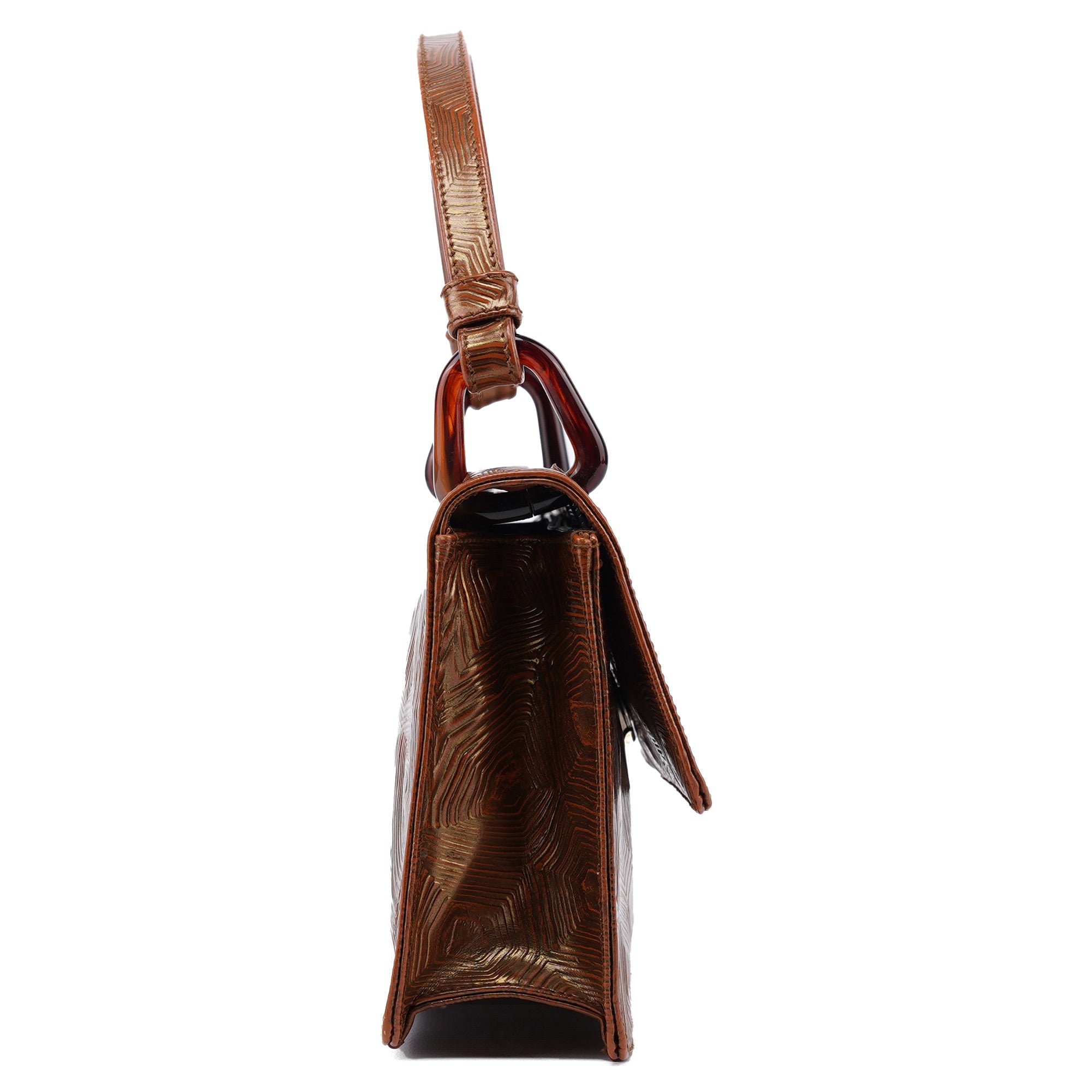 Brown Tartaruga Patent Leather Shoulder Bag