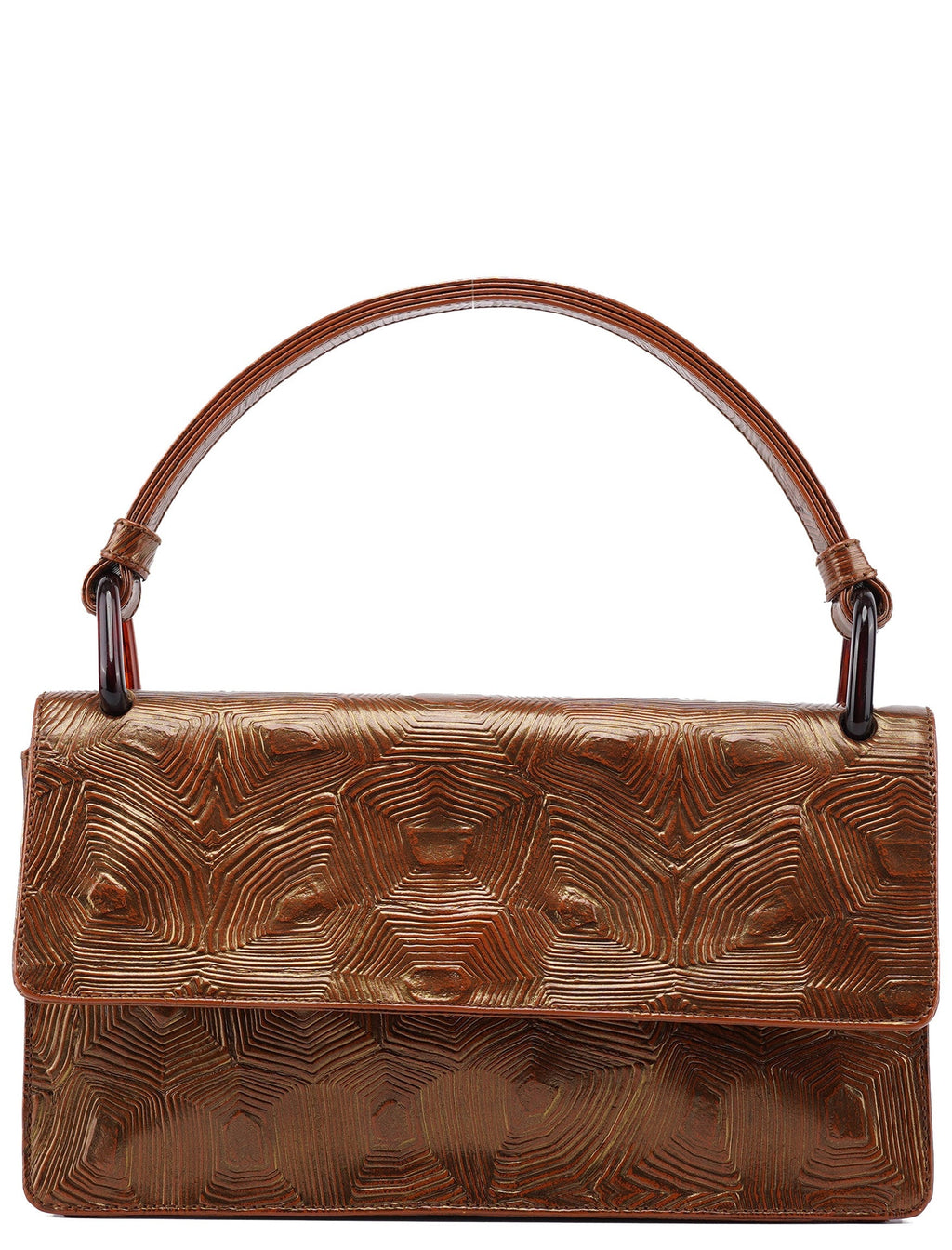 Brown Tartaruga Patent Leather Shoulder Bag