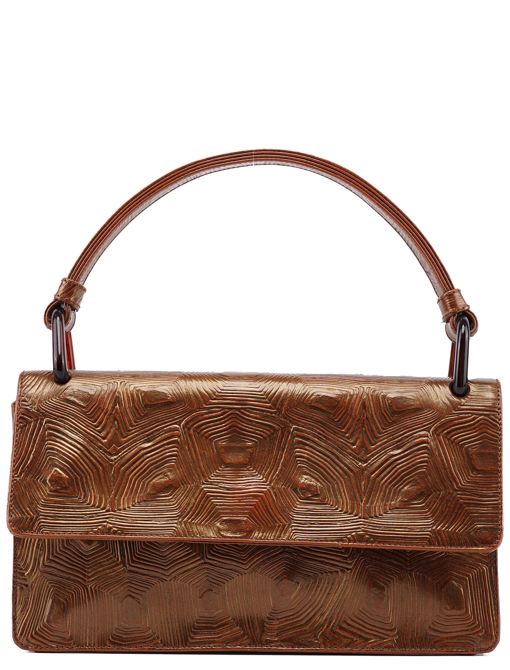 Brown Tartaruga Patent Leather Shoulder Bag