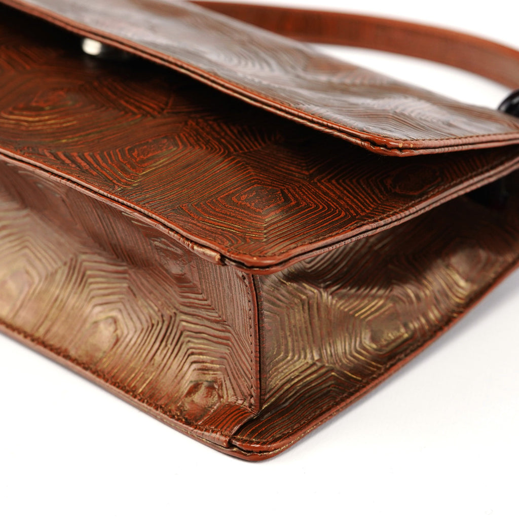 Brown Tartaruga Patent Leather Shoulder Bag