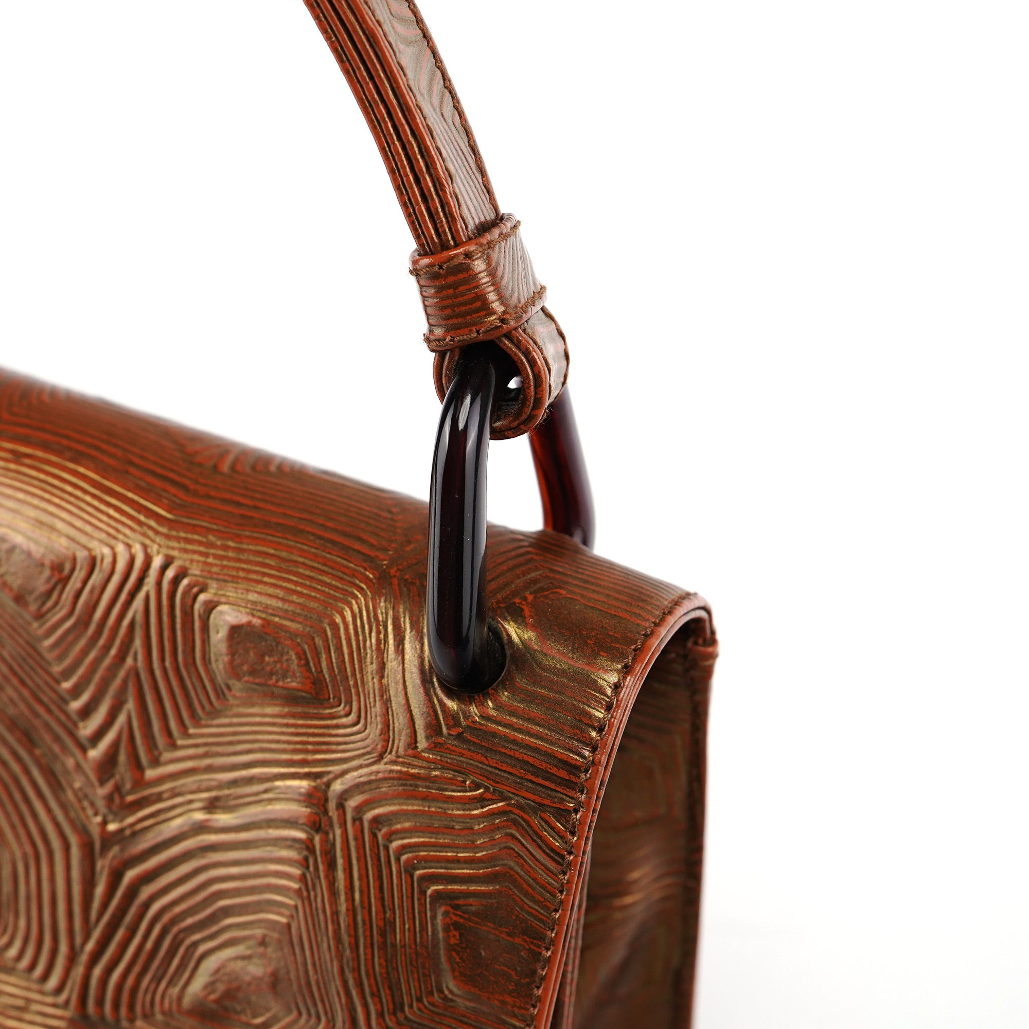 Brown Tartaruga Patent Leather Shoulder Bag