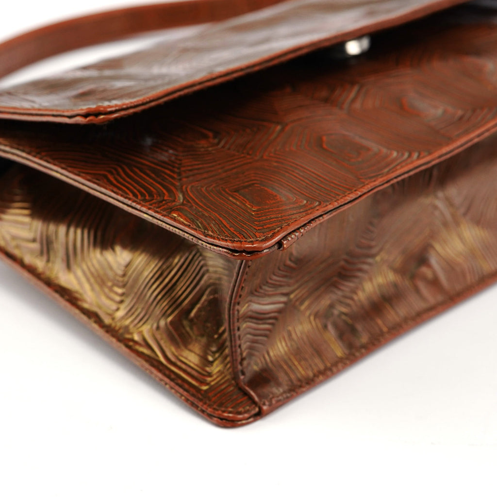 Brown Tartaruga Patent Leather Shoulder Bag