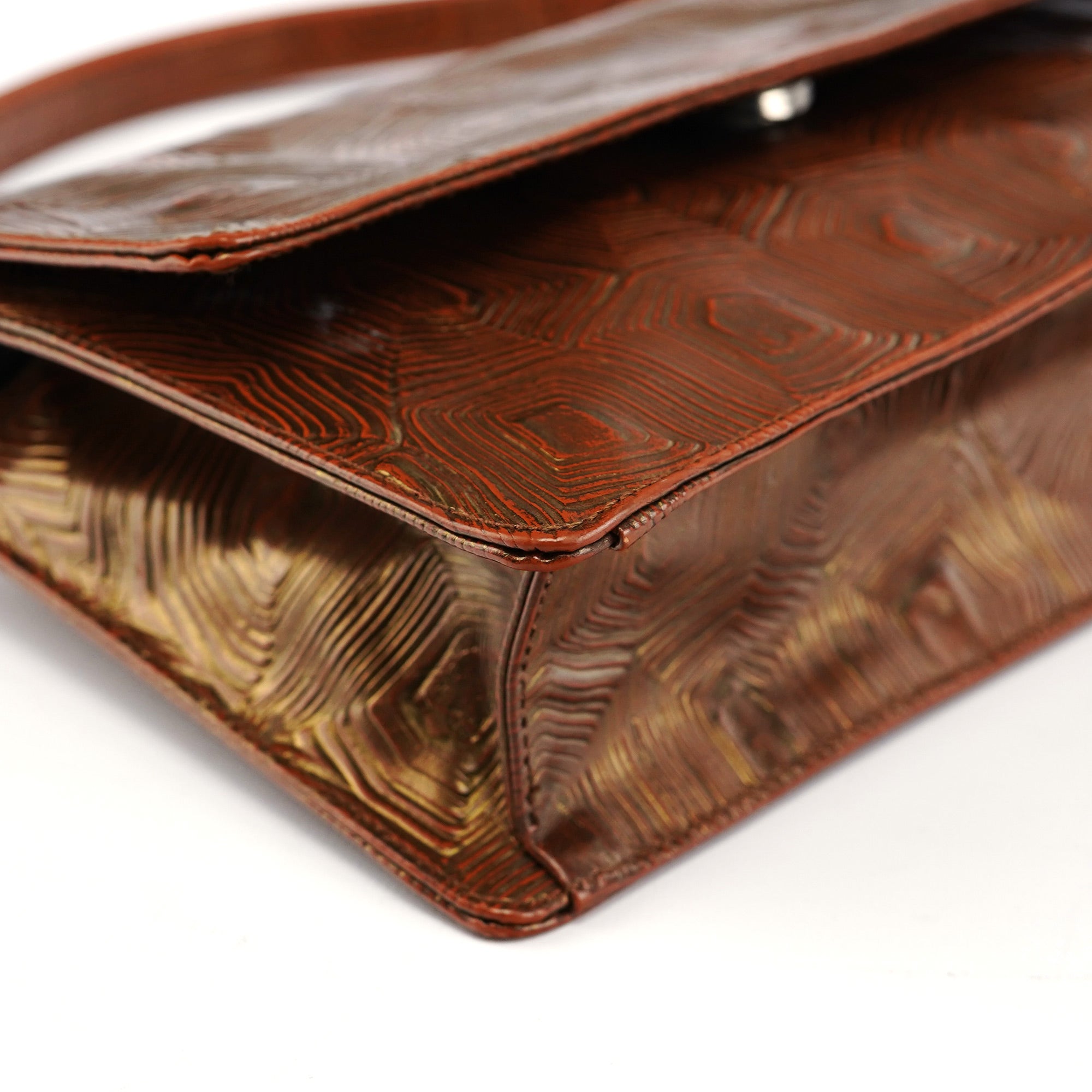 Brown Tartaruga Patent Leather Shoulder Bag