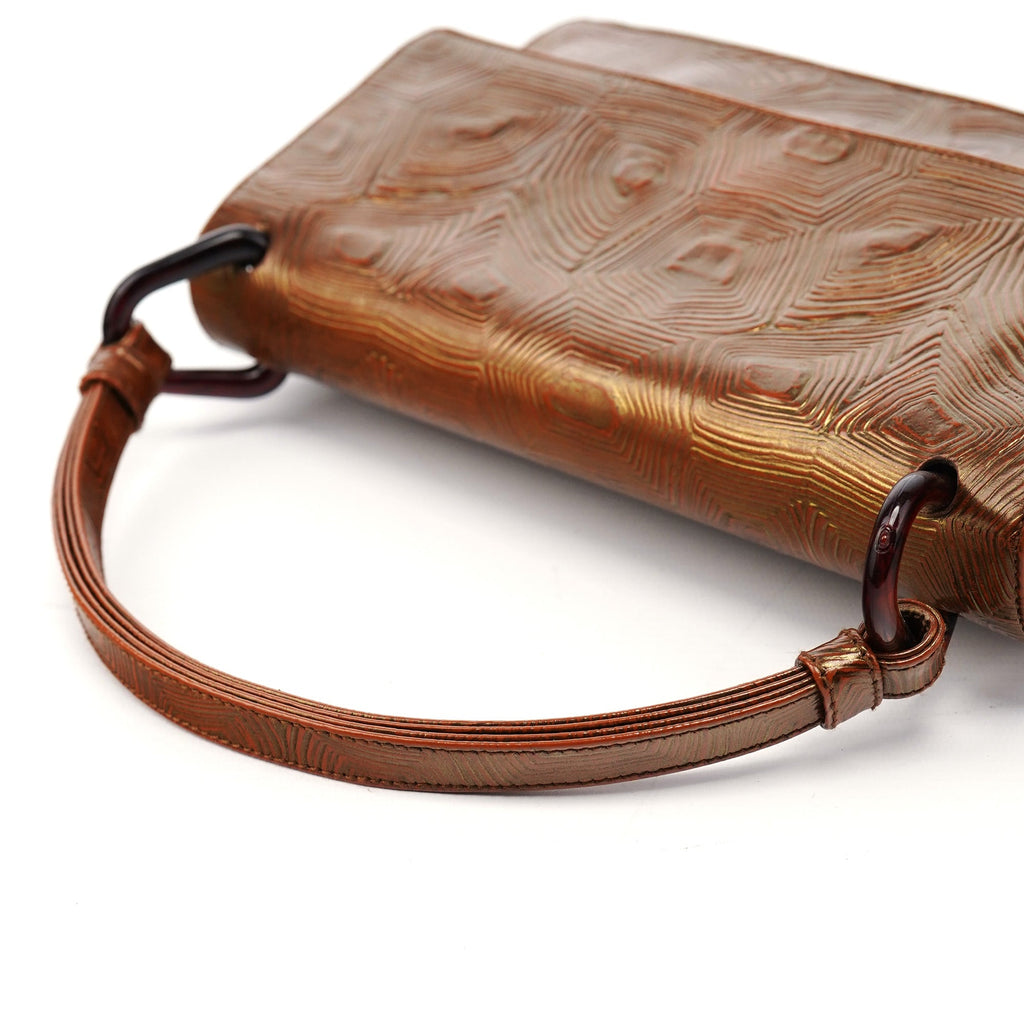 Brown Tartaruga Patent Leather Shoulder Bag