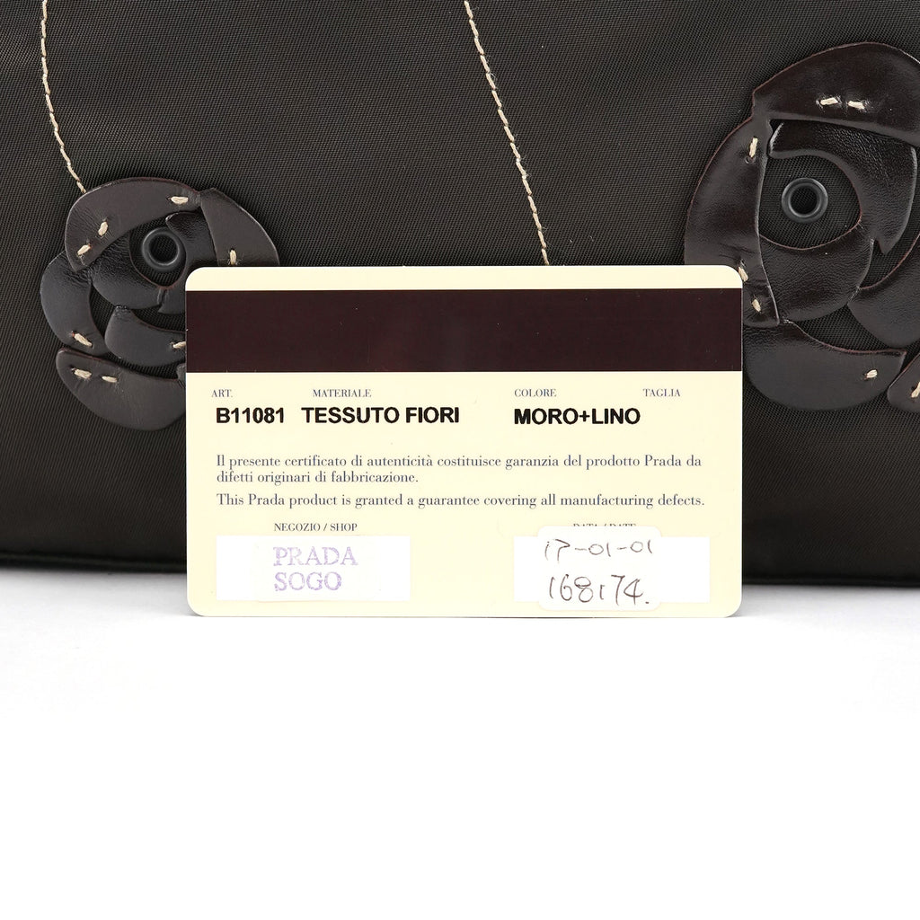 Brown Tessuto Floral Appliqué Shoulder Bag