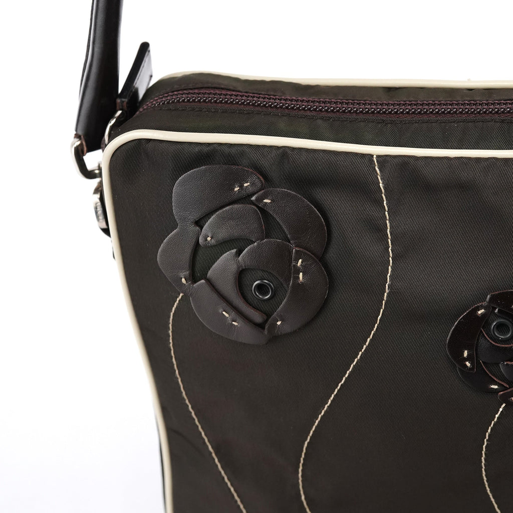Brown Tessuto Floral Appliqué Shoulder Bag