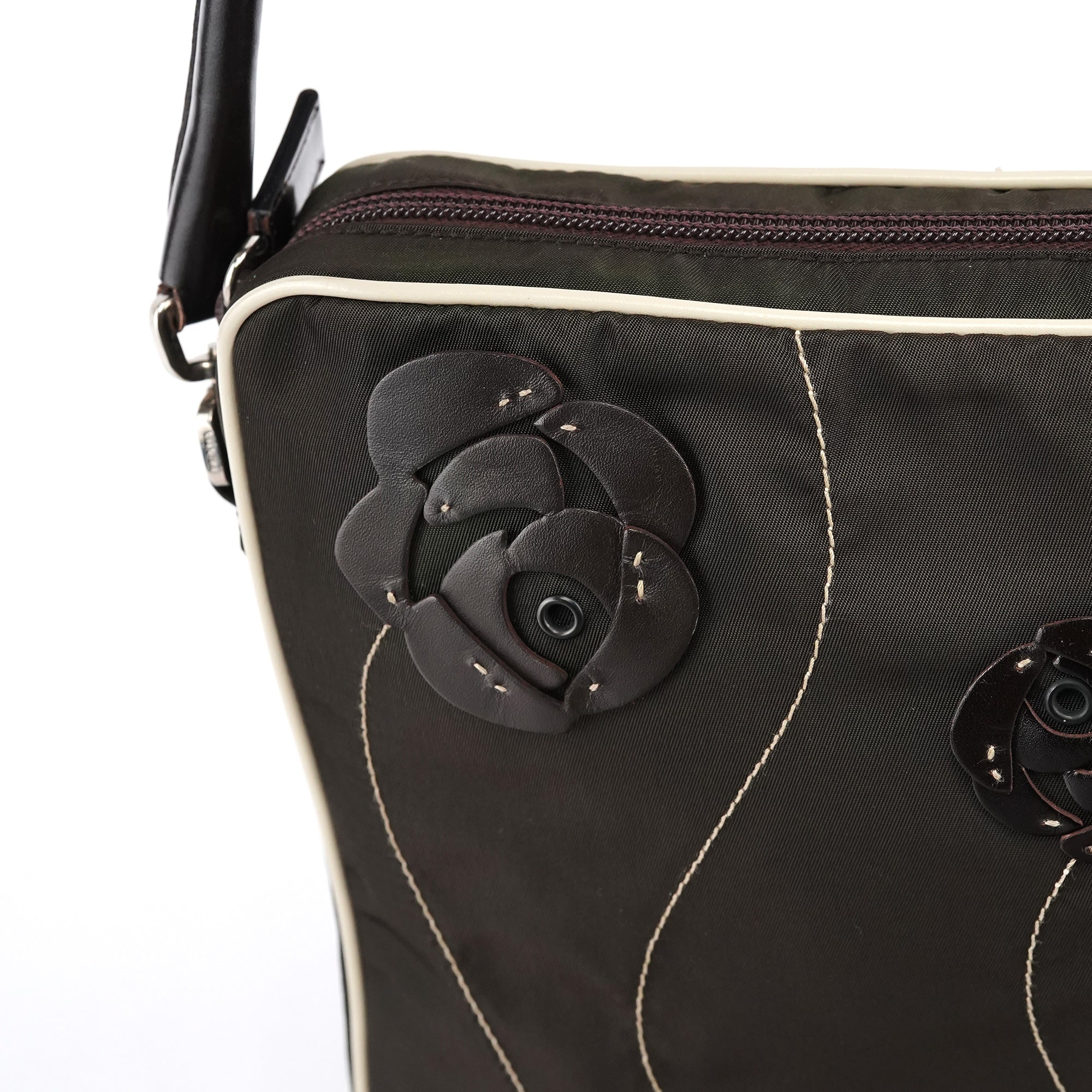Brown Tessuto Floral Appliqué Shoulder Bag