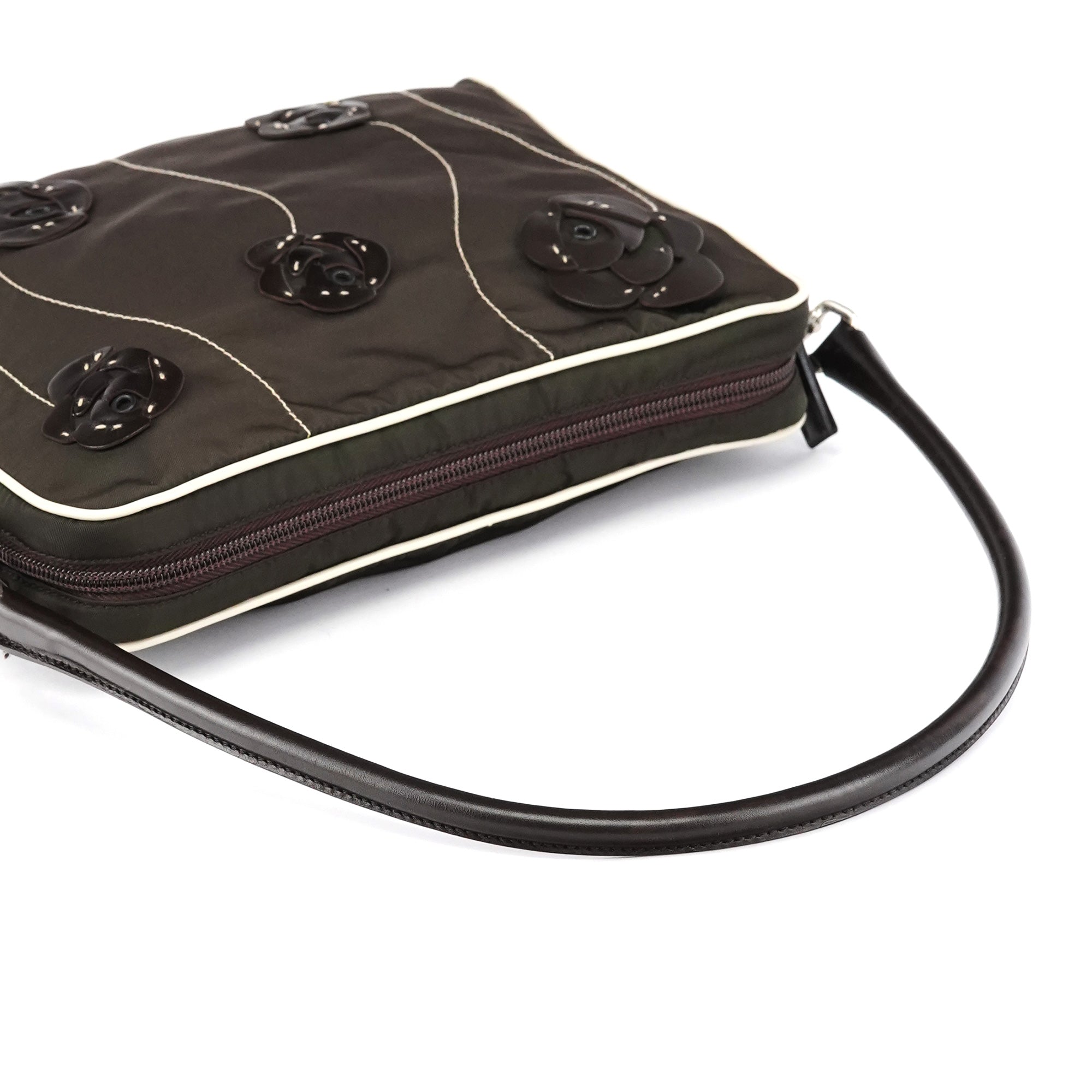Brown Tessuto Floral Appliqué Shoulder Bag