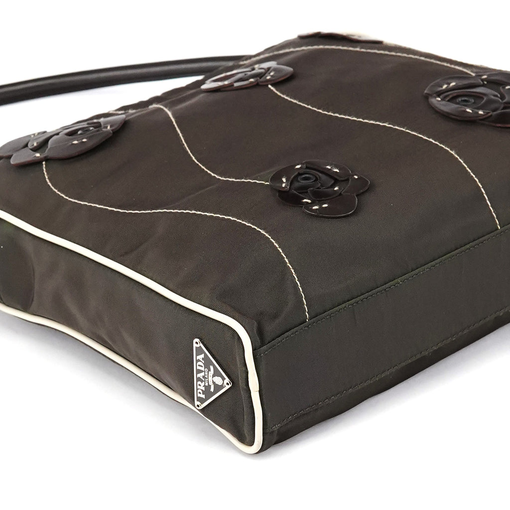 Brown Tessuto Floral Appliqué Shoulder Bag