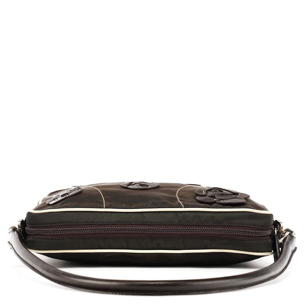 Brown Tessuto Floral Appliqué Shoulder Bag