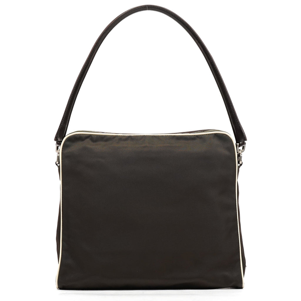 Brown Tessuto Floral Appliqué Shoulder Bag