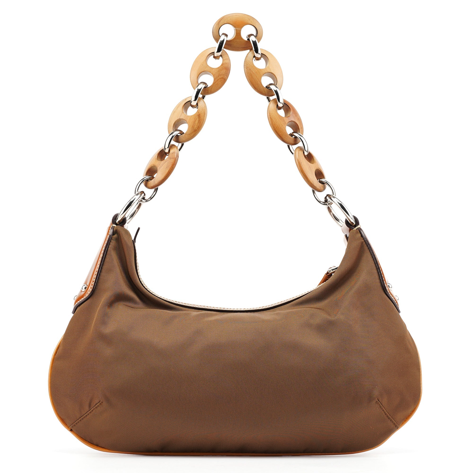 Brown Tessuto Nylon Wood Link Shoulder Bag