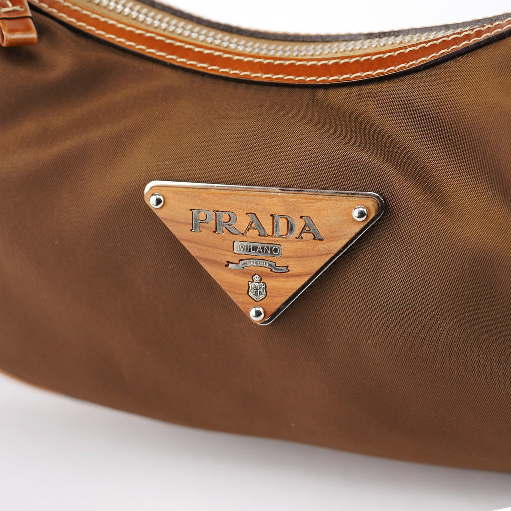 Brown Tessuto Nylon Wood Link Shoulder Bag