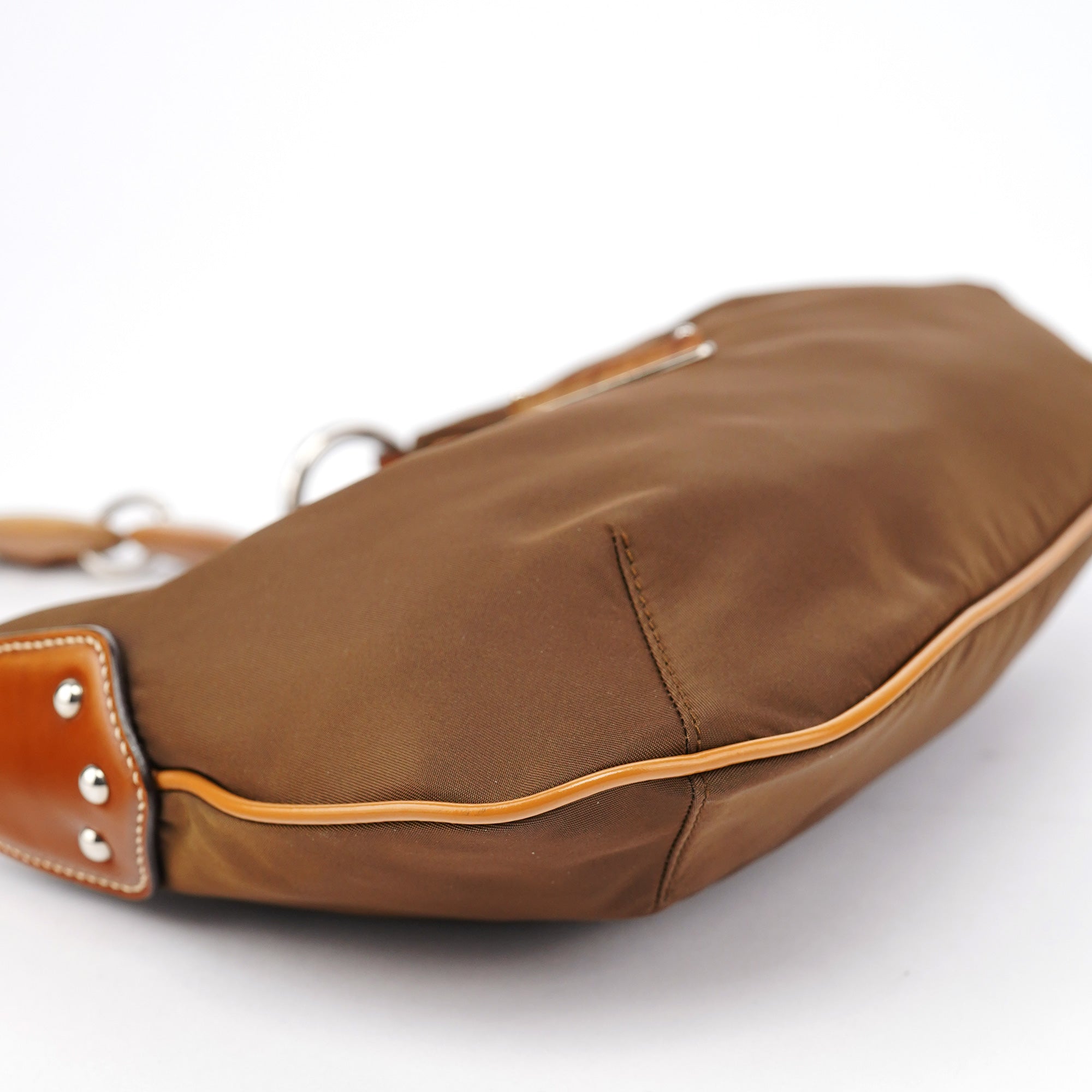 Brown Tessuto Nylon Wood Link Shoulder Bag